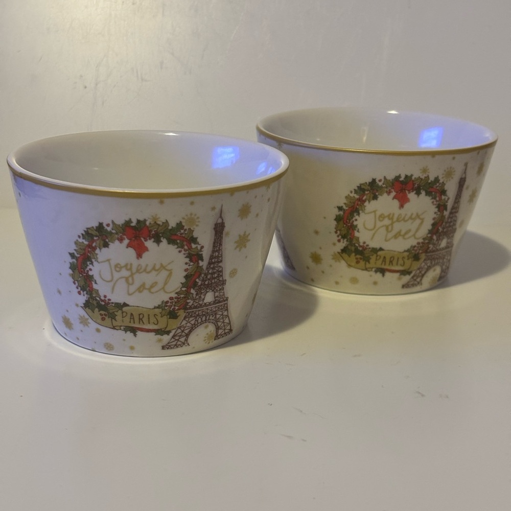 222Fifth Joyeux Noel French Paris Eiffel Tower Bowls. Set of 2.